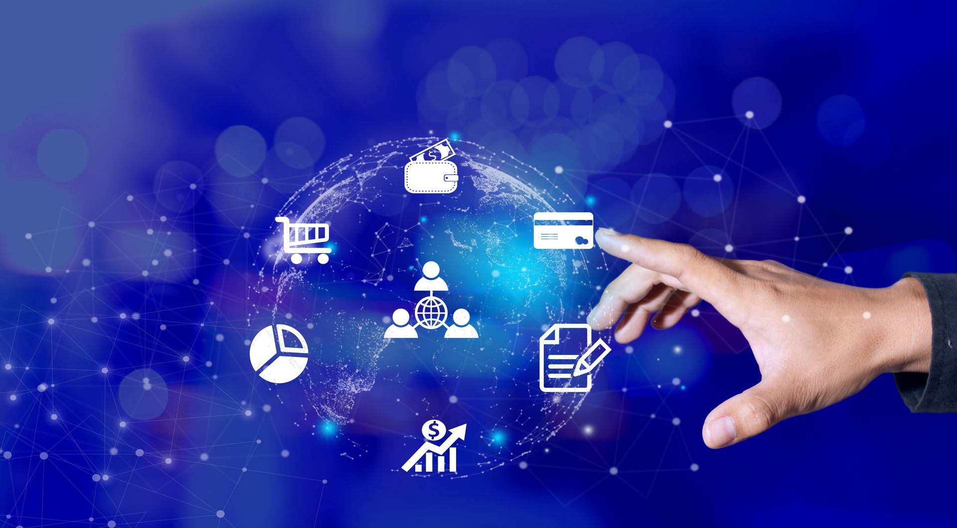 Empresario crea un icono virtual global conexión a internet metaverso tecnología de aplicación de conexión a internet para negocios globales y marketing digital Enlace digital Tecnología Finanzas y Banca Empresario crea un icono virtual global conexión a internet metaverso tecnología de aplicación de conexión a internet para negocios globales y marketing digital Enlace digital Tecnología Finanzas y Banca